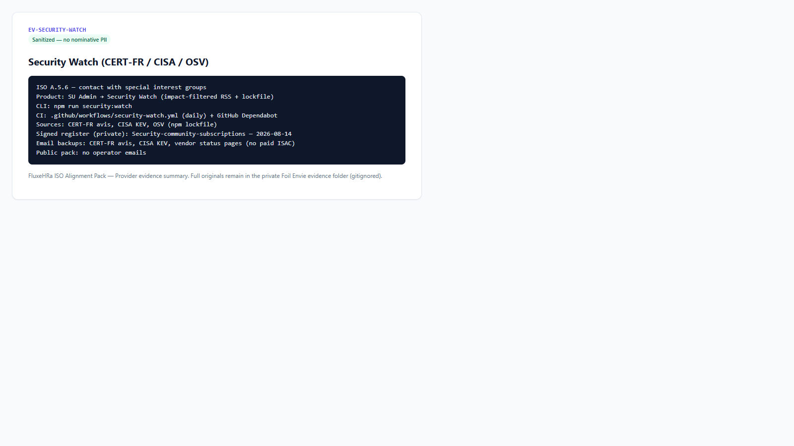 Security Watch (CERT-FR / CISA / OSV)